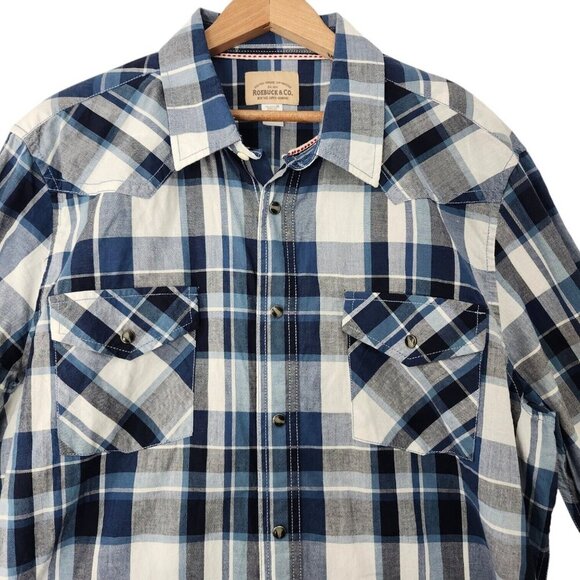 Roebuck &‎ Co Western Blue Gray Plaid Snap Front Shirt Men's XL NWOT - Picture 3 of 9